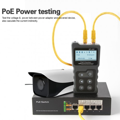 Noyafa PoE Checker Inline PoE Voltage and Current Tester with Cable tester NF-488