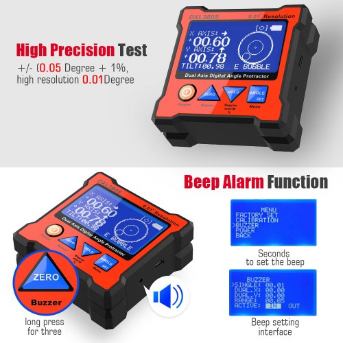 DXL360S V2 GYRO + GRAVITY 2 in 1 Digital Protractor Inclinometer Dual Axis Level Box 0.01° resolution 134