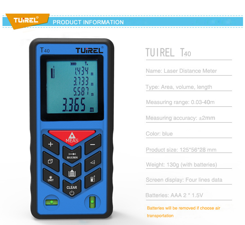 Tuirel T40 Handheld 40m/131ft/1574in Laser Distance Meter instruction