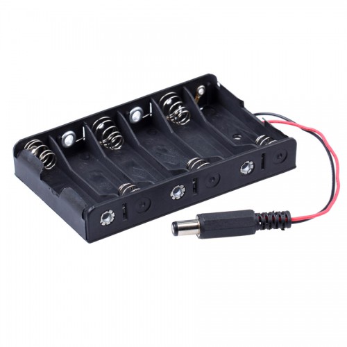 6 x AA Battery Case with DC2.1 Power Jack for Arduino ( Black Color ) 10pcs/lot