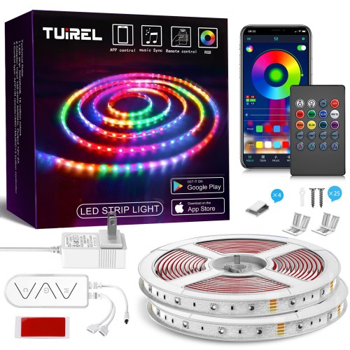 TUIREL 82ft/25M LED Lights for Bedroom SMD5050 RGB LED Strip Light Music Sync Color Lights APP Bluetooth Control+Remote +Mic+3 Button