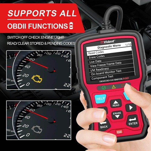 VIDENT iEasy310 Pro(Red) Enhanced OBD2 Automotive Scanner Professional OBDII Code Reader Engine Fault Scan Tool Car Diagnostic Tool