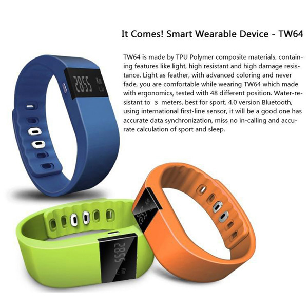 TW64 Bluetooth Bracelet Smart Wristband Fitness Sports Sleep Monitor Watch